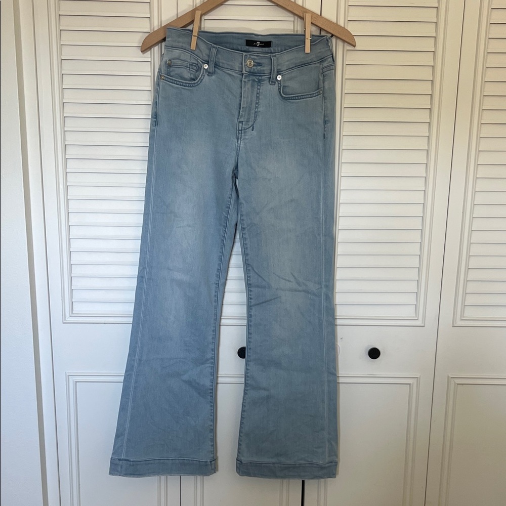 7 For All Mankind Light Blue Flare Wide-Leg Jeans (hemmed)